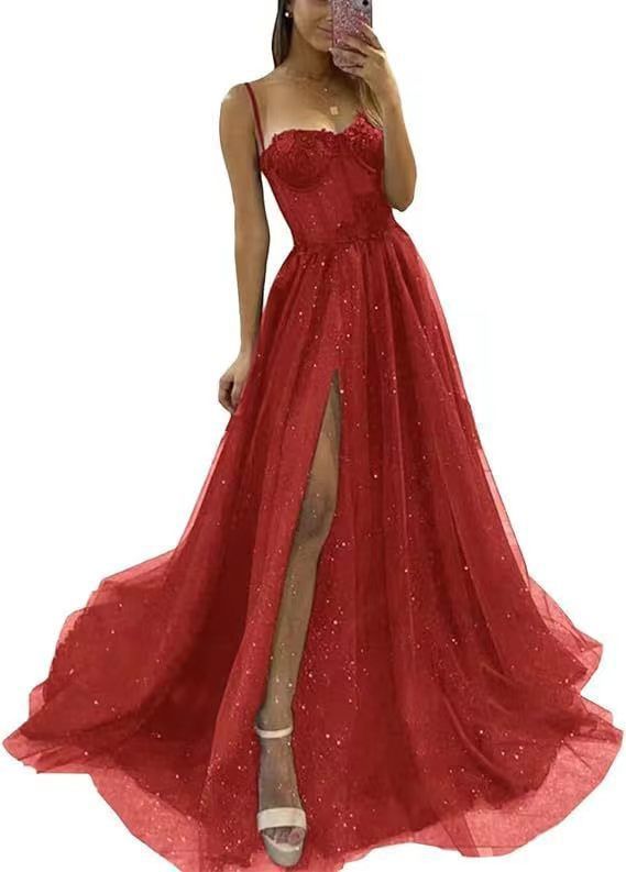 Suspender Evening Dress Cross Border New Style Birthday Party Little Sister Party Evening Dress High Waist Slim Side Slit Dress_voghion.com