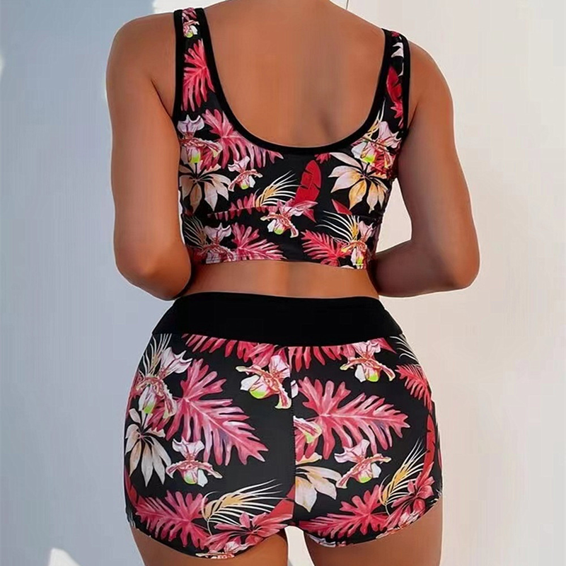 2024 New Printed Skirt Conservative Women's Split High Waist Tankini Swimsuit_voghion.com