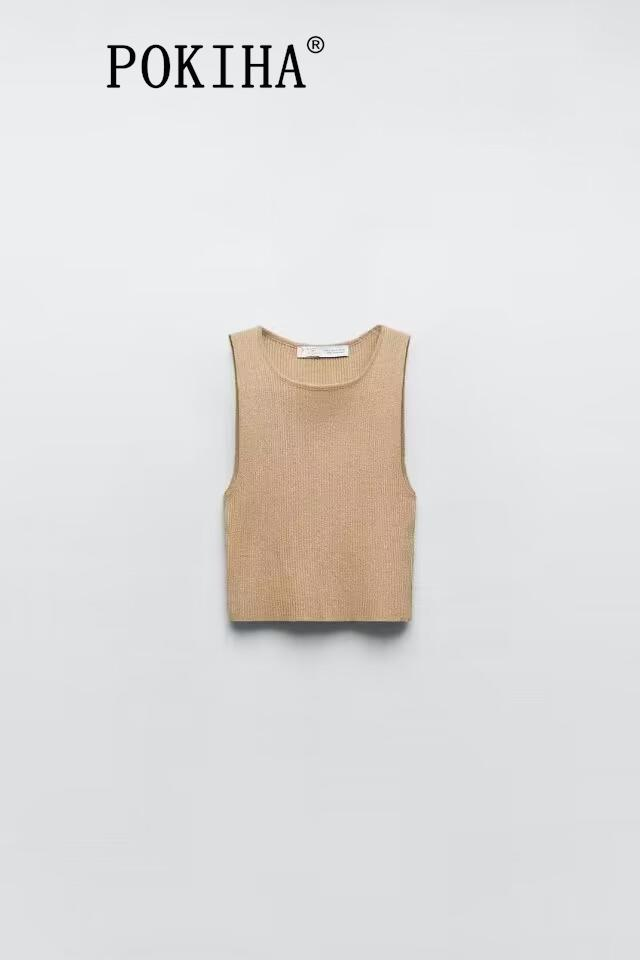Pokiha Moda Donna Canotte corte lavorate a maglia metallizzata e gonne longuette divise in vita elastica sottile Donna Chic in due pezzi_voghion.com