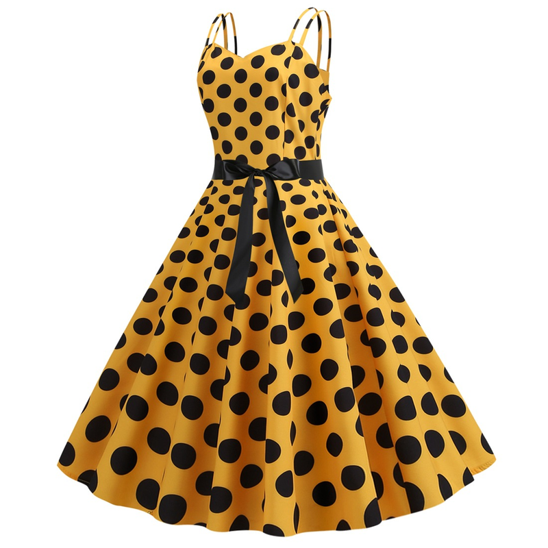 L8036 Neue Sommer frauen Sexy Doppel Strap Open Back Polka Dot Print A-linie Kleid_voghion.com