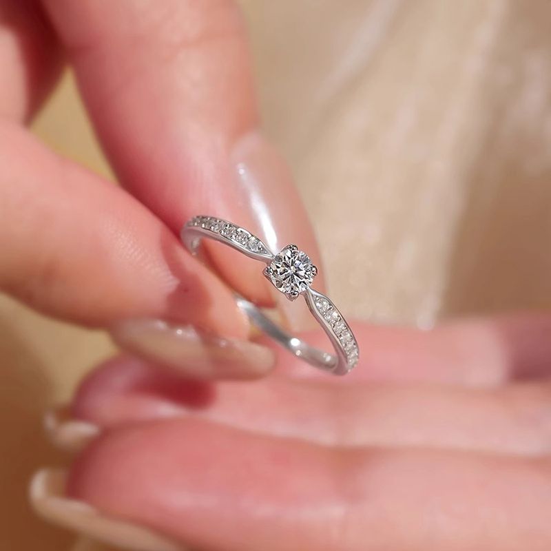 Moissanite For Women S Sterling Simple Fashion Four-Prong Light Luxury Petite Thin Micro-Inlaid Silver Band Ring_voghion.com