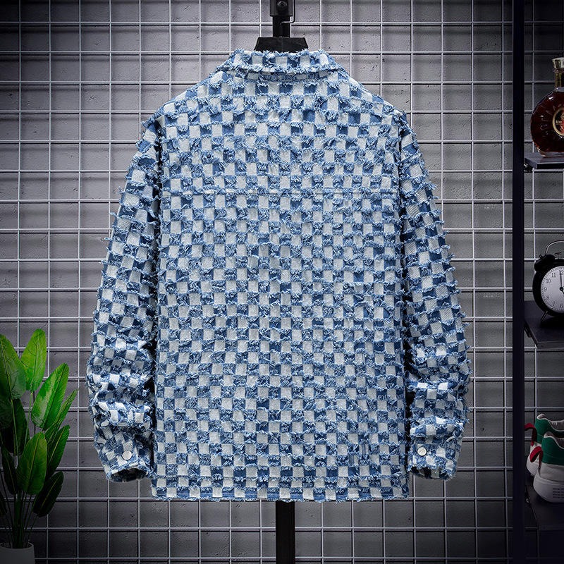 Grenzüberschreitende, personalisierte Modetrend-Marken-Jacquard-Jeansjacke für locker sitzende Freizeitpaare für Herren, Jugendjacke_voghion.com