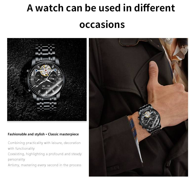 ROERDUM Apocalypse Knights Series – Dual-Color Luminous Hands, Black Dial, Stylish Men's Mechanical Wristwatch_voghion.com
