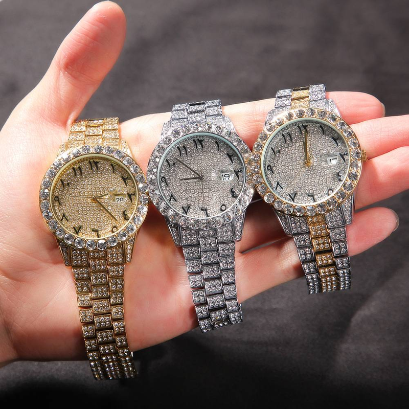 Klasik Elmas Kuvars Saat - Çiçek Desenli Rakamlar ve Büyük Kadranlı Unisex Moda Saat_voghion.com