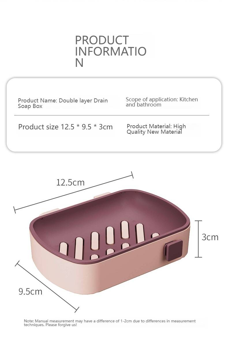 Portasapone da parete senza foratura, organizer per sapone da bagno con doppio scarico, mensola doccia creativa per casa, cucina e bagno._voghion.com