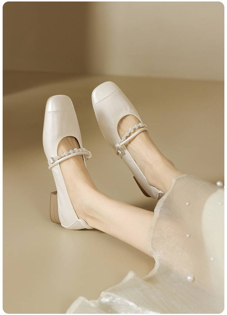 【Suola morbida e tomaia morbida】Cameido Delicate Pearl Ankle Strap Mary Jane Shoes, 2025 Autunno Tacco spesso Scarpe basse singole_voghion.com