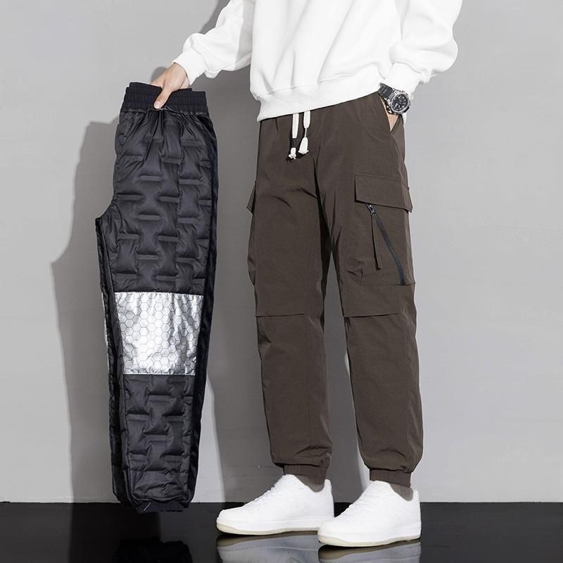 Herrenbekleidung Winter Warme Daunenhose - Winddichte Outdoor-Wanderhose mit Entendaunenfüllung, lässiger Straight-Leg-Stil für Stadt und Berge_voghion.com