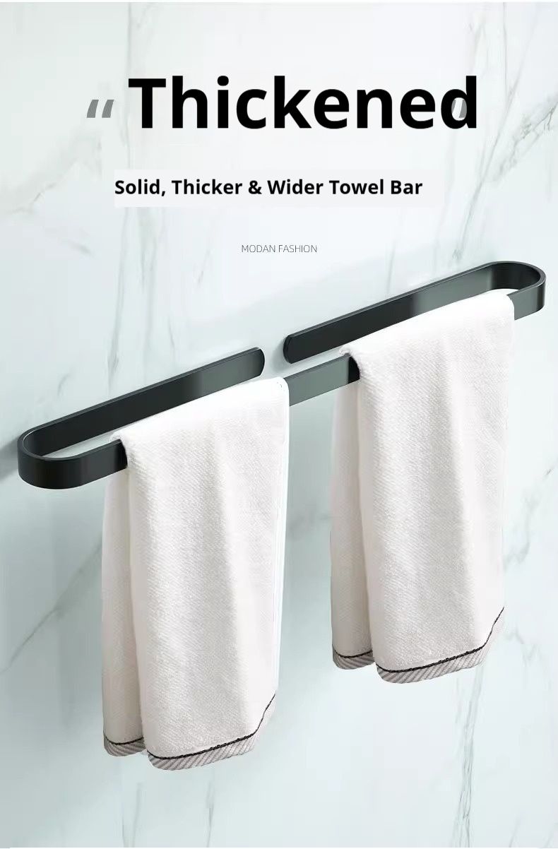 Premium No-Drill Towel Rack Set – Rustproof Aluminum Bathroom Organizer With J-Hooks & Toilet Paper Holder (30KG Load, Matte Black/White)_voghion.com
