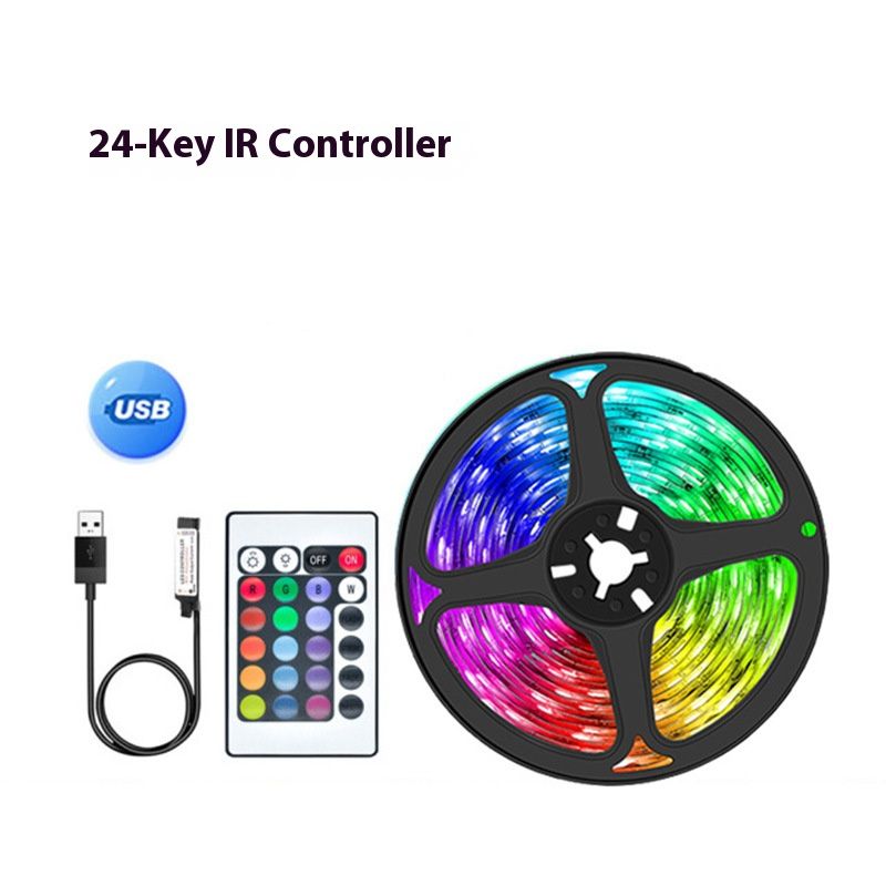 Tira de luces LED RGB de 5 V - SMD 5050, 60 LED/m, aplicación Bluetooth y control remoto, alimentación por USB, resistente al agua IP65, luz flexible_voghion.com