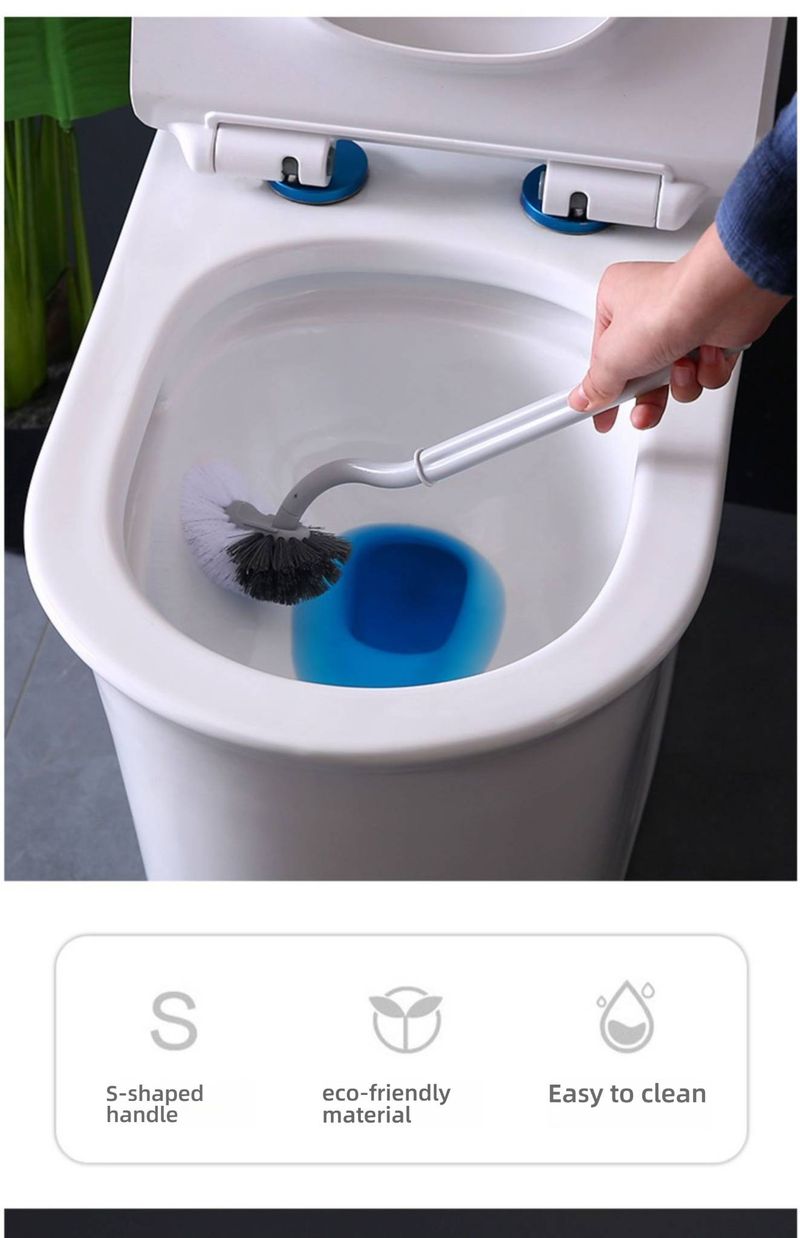 Flexible Long Handle Toilet Brush With Soft Bristles, Space-Saving Hanging Design For Effective Bathroom Cleaning (Grey/White)_voghion.com