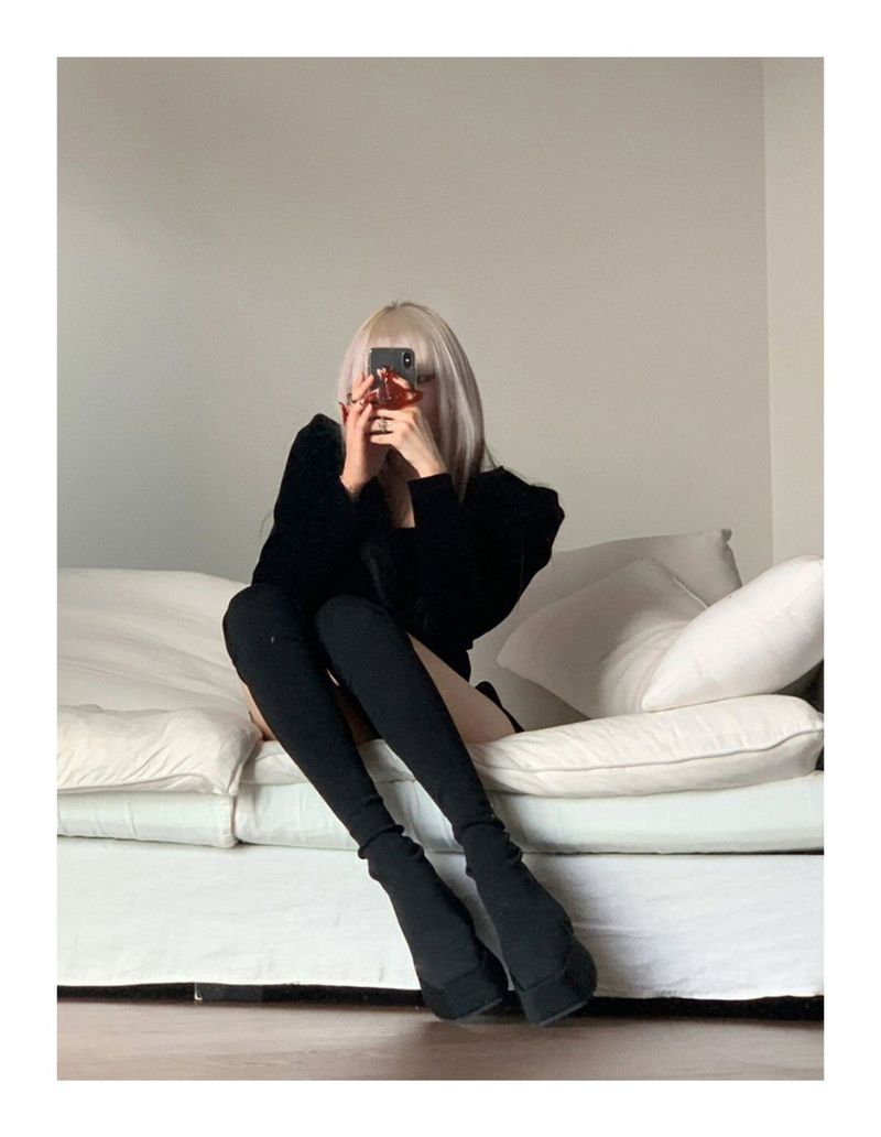 Calze elastiche sottili con punta quadrata, suola spessa, calze a tubo ultra alte, celebrità di Internet alte e snelle_voghion.com