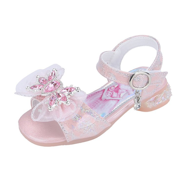 Scarpe da principessa 2024 Estate Nuova cintura a una linea Tacco basso Moda per bambini Sandali con punta aperta per ragazze con suola morbida_voghion.com