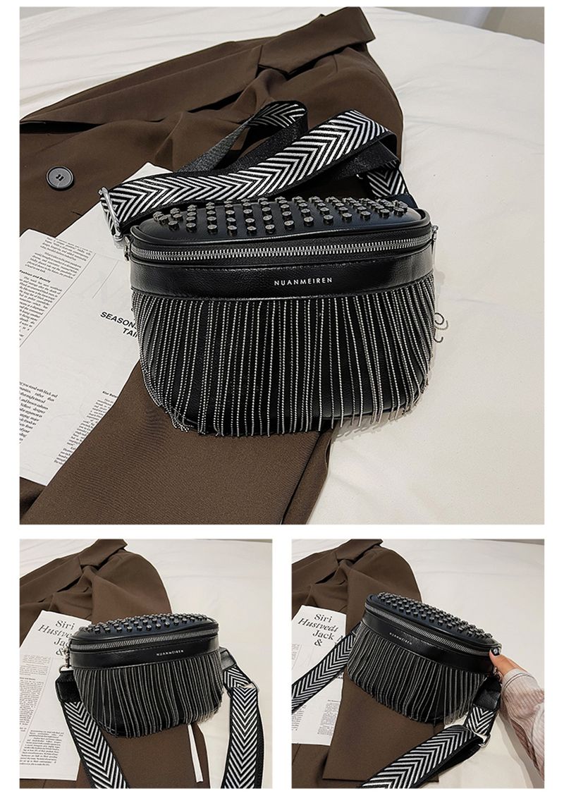 Luxus Frau Brust Mode Quaste Leder große Kapazität Crossbody Sling Frauen Taille Tasche Casual Niet Design Reise Sac_voghion.com