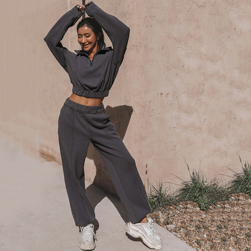 Herbst und Winter Damenmode Sport Freizeit Sweatshirts Hosen Set Zweiteiliges Damen Sportliches Top Jogger Lange Hosen Set_voghion.com
