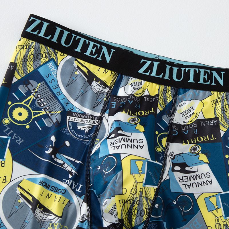 Overseas Men's Printed Cartoon Long Trendy Shorts Plus Size Youth Mid-Waist Boxer Briefs_voghion.com