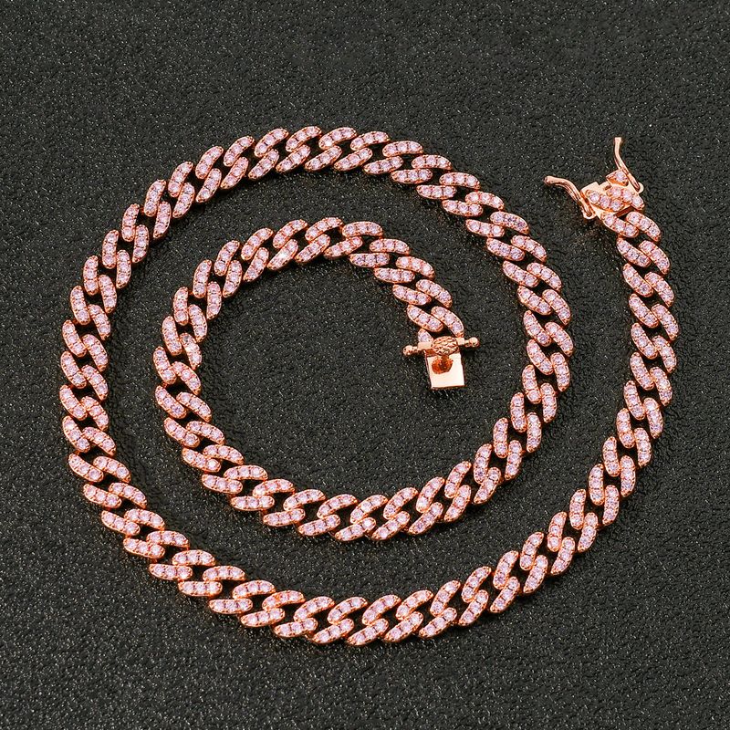 Collana unisex hip hop con catena cubana e zirconi rosa a fila singola da 9 mm_voghion.com
