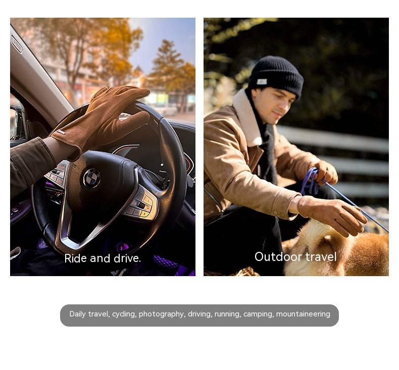 Neue warme Winterhandschuhe für Männer zum Reisen und Radfahren: Wildlederhandfläche für Rutschfestigkeit, verdickter Samt, winddicht und Wärmespeicherung_voghion.com