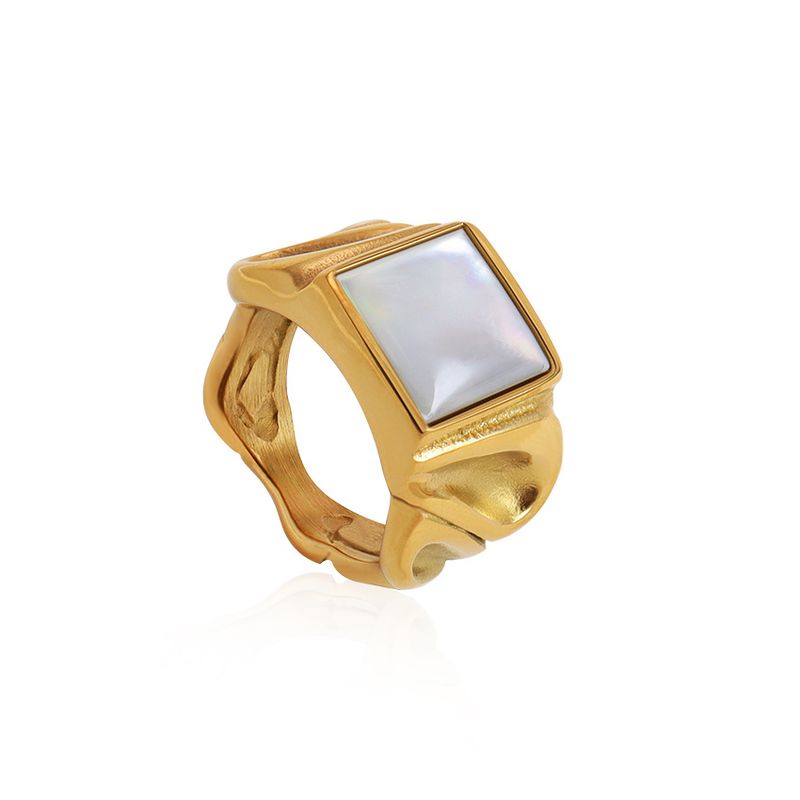 Anello in acciaio al titanio con conchiglia quadrata in metallo cubano atmosferico, edizione larga_voghion.com