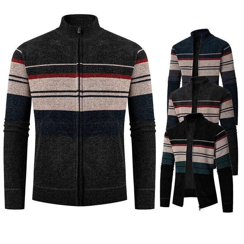 Herenkleding 2024 nieuwe oreign trade herfst en winter gebreide trui opstaande kraag vest heren trui grote maat plus fluwelen jas_voghion.com