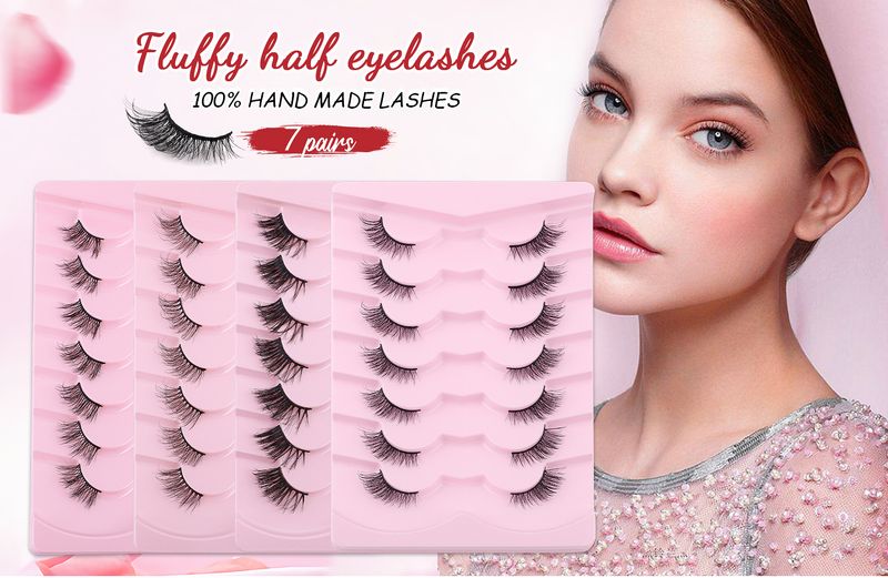 False Eyelashes New Half Eye Slanted Fox Style False Eyelashes 7 Pairs Thick Curled Eye End Lengthening Eyelashes False Eyelashes_voghion.com