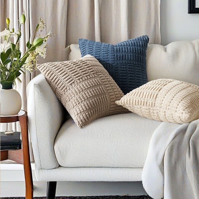 Set van 4 decoratieve corduroy kussenslopen, gestreepte kussenhoezen voor slaapbank woonkamer, zachte pluche kussenslopen, 40x40cm 45x45cm 50x50cm_voghion.com