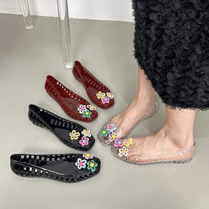Jelly Shoes Kadın Sığ Tek Ayakkabı Kristal Ayakkabı Kare Başlı Havalı Terlikler Tembel Tek Pedal Yetişkin_voghion.com