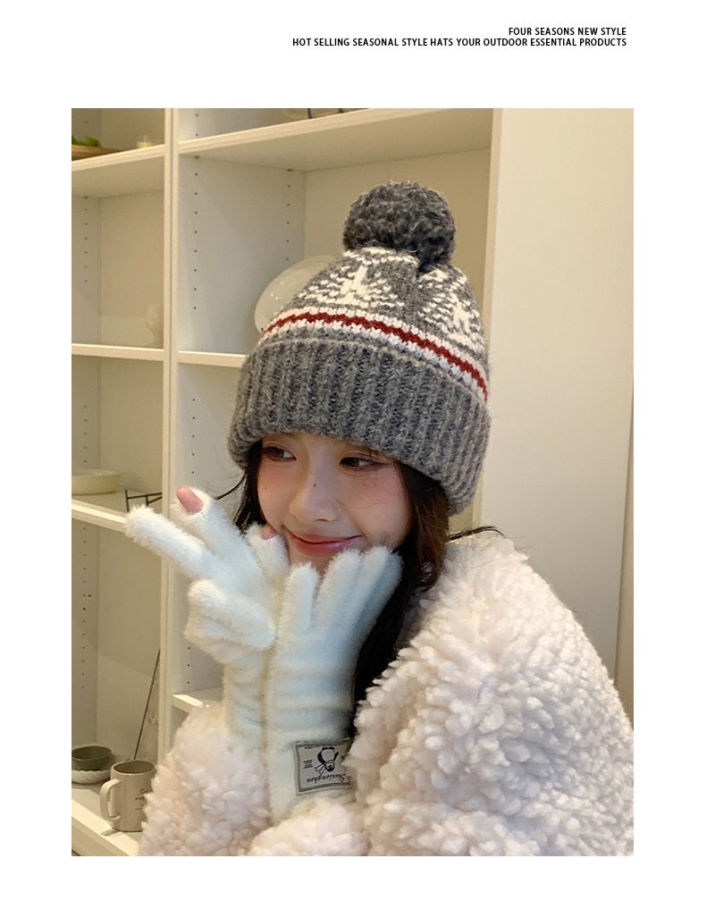 Gorro navideño rojo de lana para niños, ideal para el invierno. Grueso, cálido y con protección para las orejas. Perfecto para parejas, estudiantes y personas que buscan un gorro de punto resistente al frío._voghion.com