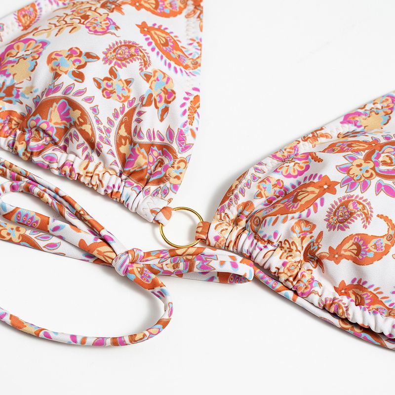 Women’s Clothing New Sexy Printed Backless Split Swimsuit Female Lace Up Three Ring Bikini_voghion.com