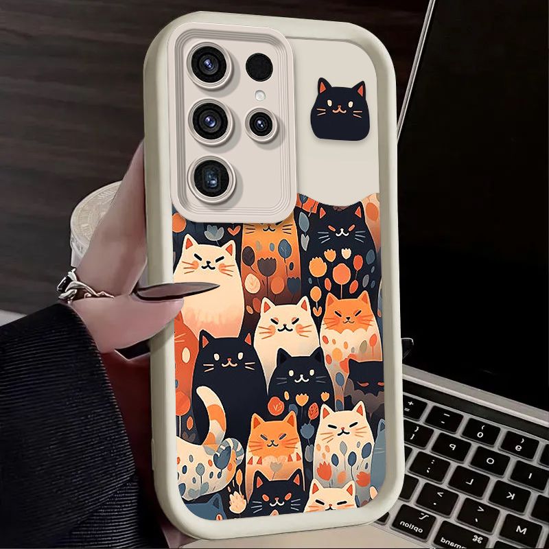 Smiješna mat maskica za telefon s motivom paklene mačke za Samsung Galaxy S25 S24 S23 Ultra S22 S21 Plus FE 5G A54 A34 A14 A73 A53 A33 5G_voghion.com