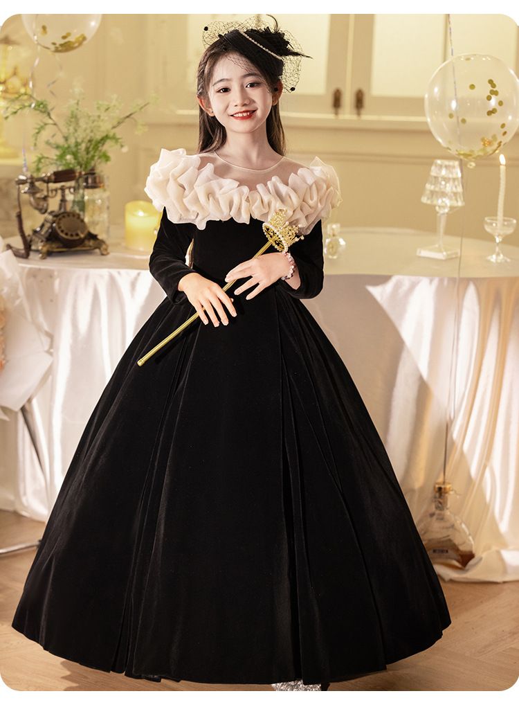 Abito da principessa in velluto francese - Abito formale a maniche lunghe per recital di pianoforte e occasioni speciali_voghion.com