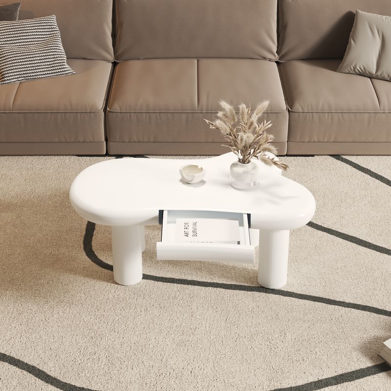Table basse en MDF blanc en forme de nuage avec éclairage LED 16 couleurs et tiroir – Table de salon moderne avec rangement_voghion.com