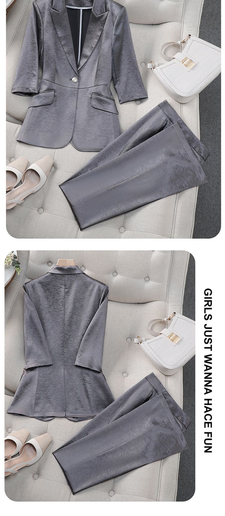 Elegant Pink Women's Suit Set - Premium Acetate Satin Blazer & Pants For Professional Office Wear(Available In 7 Sizes From S To XXXXL)_voghion.com