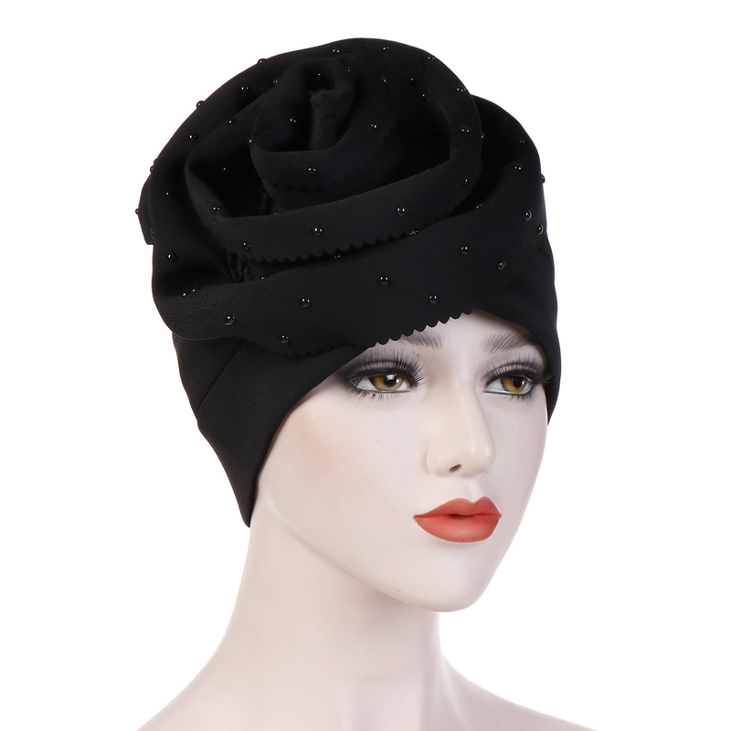 hand-cut large flower plus ceramic flange solid color turban hat space cotton turban hat_voghion.com