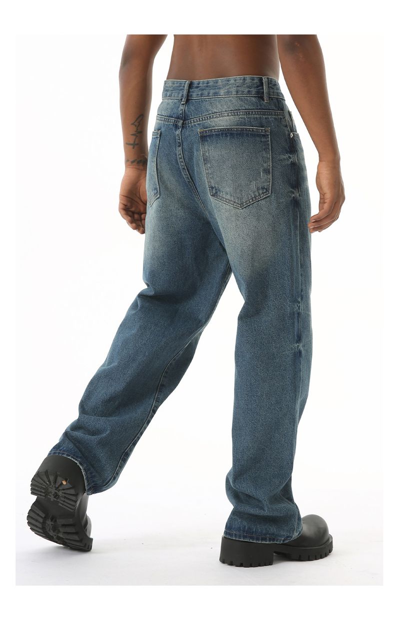 EF TEKSAD | 2024. aasta uued American High Streeti pestud mustriga keskelt volditud joonega trendikad lahtised laiad teksad meestele_voghion.com