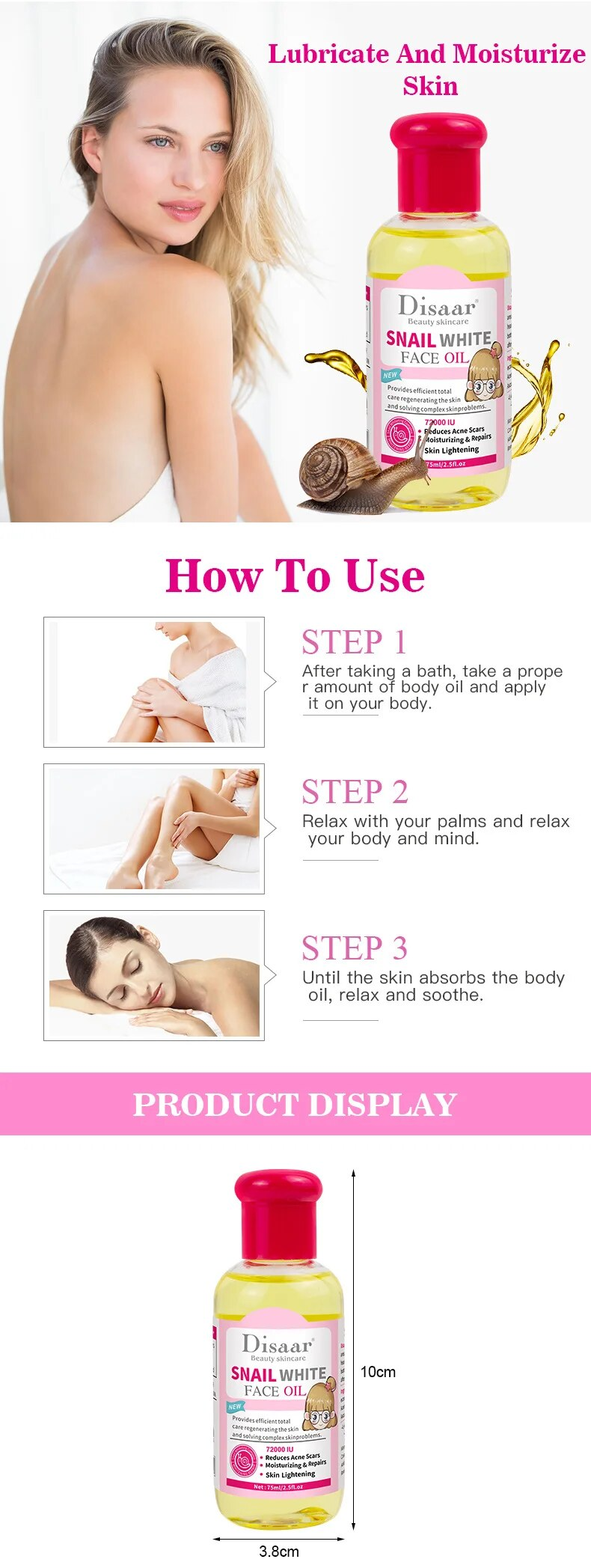 75 ml 72000 IE Schneckenweißes Gesichtsöl Serum Gesichtsaufhellung Gesichtsserum Öl Dunkler Fleckenentferner Koreanische Hautpflegeprodukte Aufhellung_voghion.com