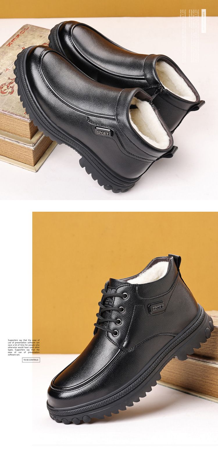 Wool thickened top layer cowhide snow boots non-slip wear-resistant high-top cotton leather shoes_voghion.com