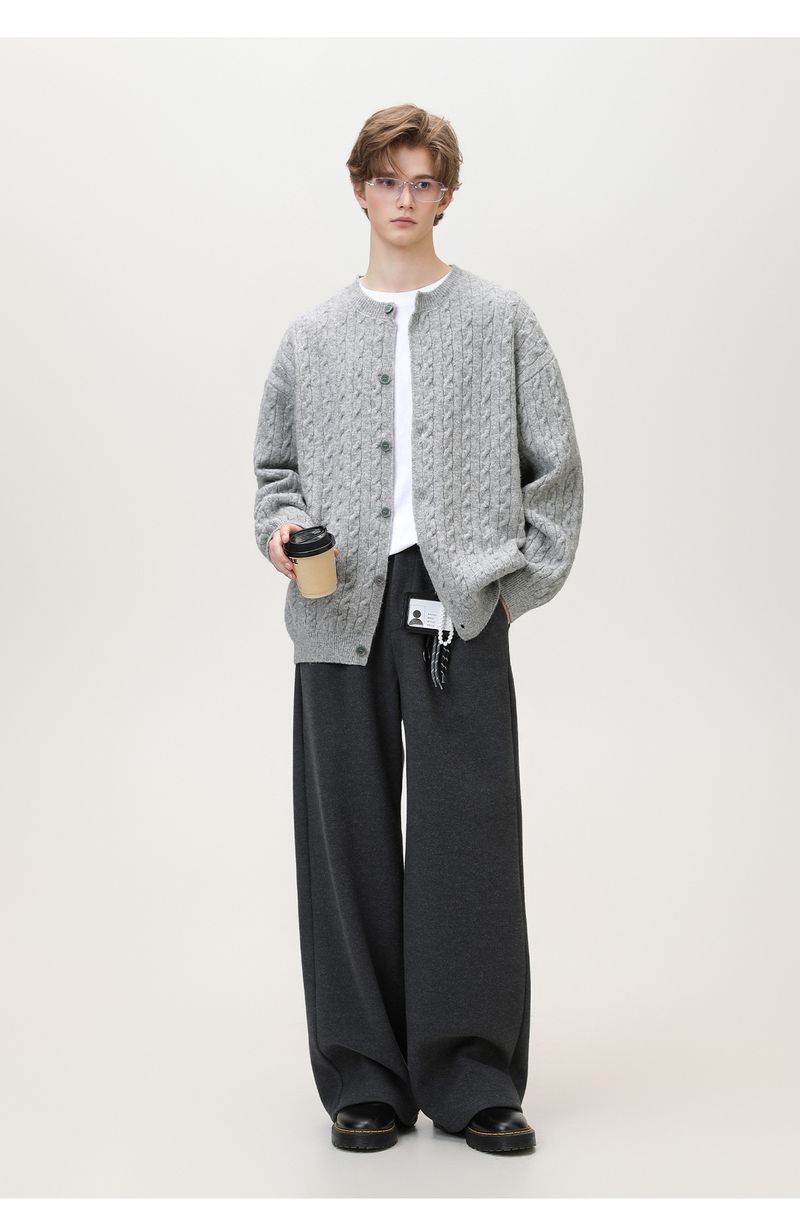 Trendy Vintage Cable-Strickpullover mit Struktur für Herren Herbst/Winter Neuankömmling Einfarbig Vielseitige Strickwaren Rundhals-Strickpullover-Jacke_voghion.com
