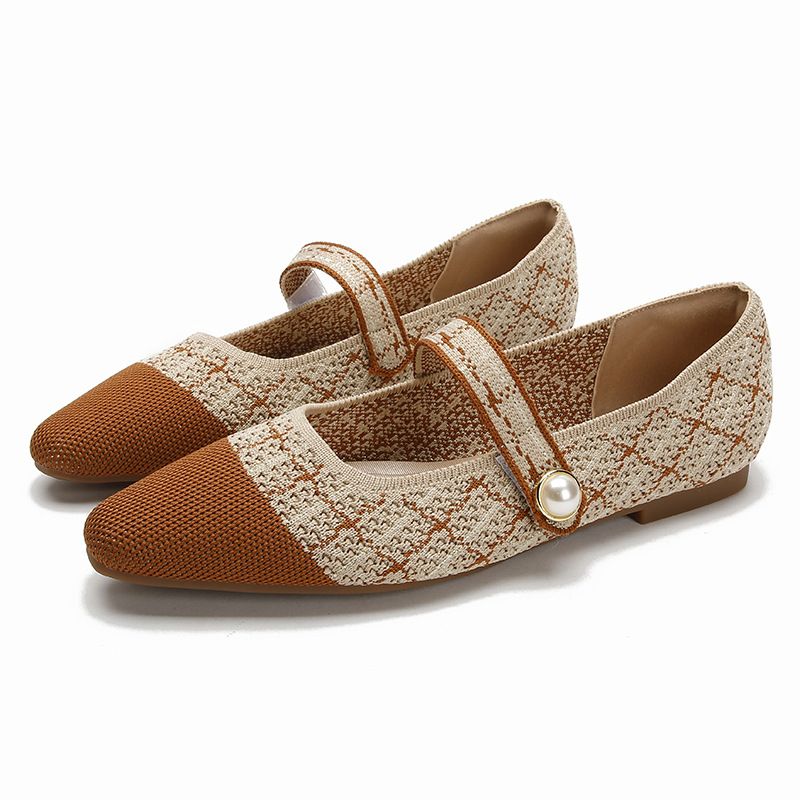 Spring And Autumn Princess One-Strap Mary Jane Women's Knitted Square Toe Flat Casual Shoes_voghion.com
