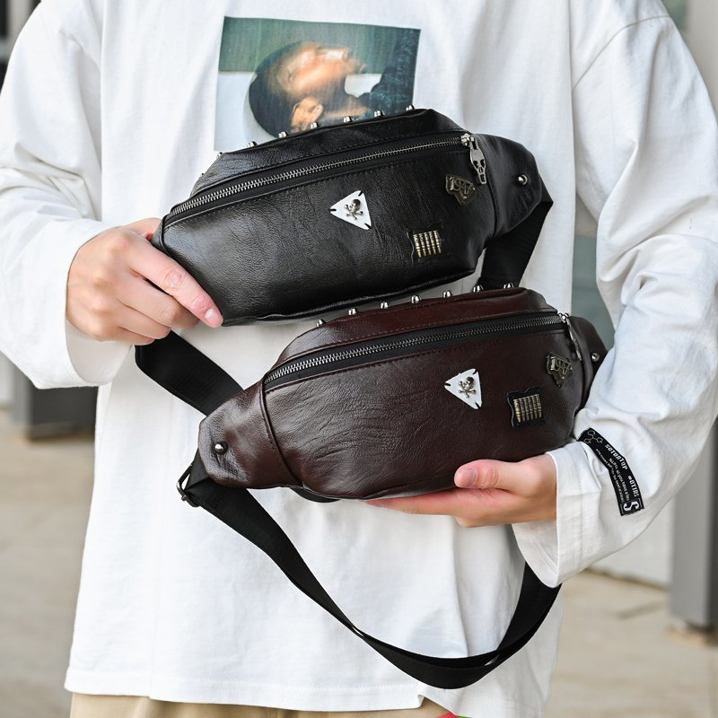 Männer brusttasche punk stud vintage umhängetasche mode PU multifunktionale gürteltasche straße lässig umhängetasche männer_voghion.com