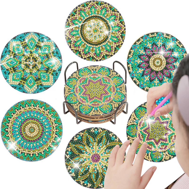 6pc/sets Diamond Painting Coasters with Holder Beautiful Patterns Diamond Art Coasters DIY Crafts for Adults Diamond Diy Gift_voghion.com
