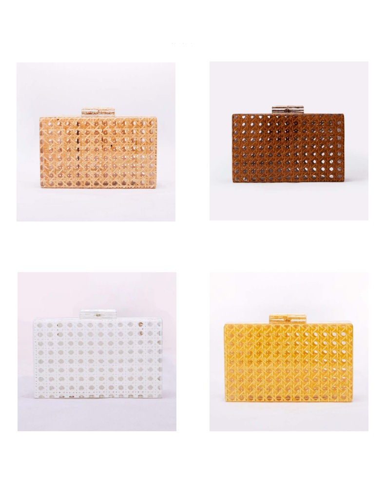 Borsa da donna, borsa da pranzo, vintage, in rattan, tendenza, in acrilico, monospalla, con catena, per ragazza_voghion.com