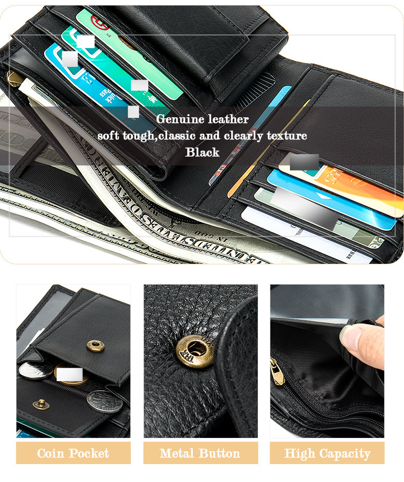 Portefeuille pour homme, portefeuille long en cuir de vache véritable de haute qualité, première couche de cuir de vache véritable_voghion.com