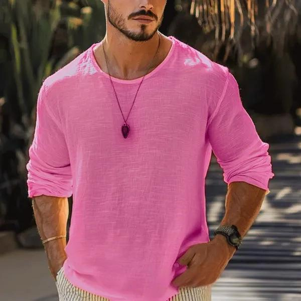 Men's Clothing Casual Solid Color Breathable Long Sleeved T Shirt_voghion.com