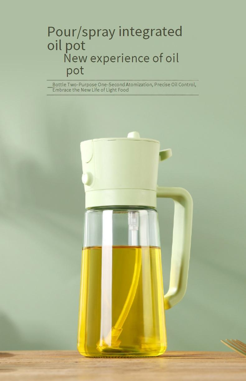 Botella de vidrio 2 en 1 con pulverizador y vertedor de aceite: dispensador de aceite de cocina con pulverizador fino y pico vertedor (350 ml, diseño hermético sin BPA)_voghion.com