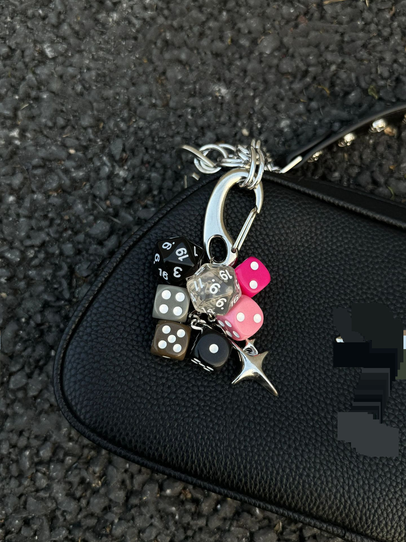 Destiny Pink Dice Retro Personality Bag Hanging Keychain Bag Pendant Trendy Color Advanced Matching Pendant_voghion.com