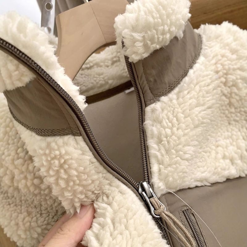Winddichte Sherpa-Jacke mit Fleecefutter für Unisex – Übergroßer Mantel mit Polokragen und Chenille-Stoff, Stretch-Komfort für Herbst und Winter_voghion.com