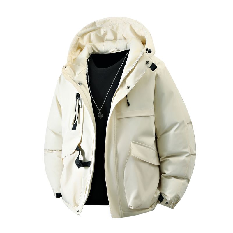 Unisex Winter Parka With Windproof Design - Thickened Polyester Puffer Jacket For Couples, Multi-Pocket Outdoor Coat In Red/Black/Caramel_voghion.com