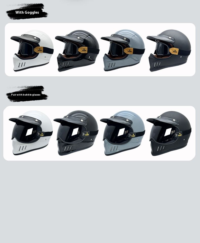 Casco integrale da moto retrò certificato 3C - Doppia visiera (trasparente/fumé), calotta classica in ABS, vestibilità regolabile (M-XXL)_voghion.com