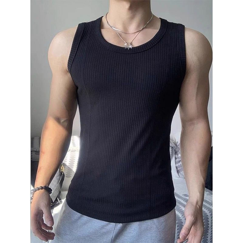 "Men's Muscle Fit Sleeveless Vest - Breathable Mesh Gym Tank Top For Summer Workouts & Bodybuilding - White/Black Athletic Compression Shirt"_voghion.com