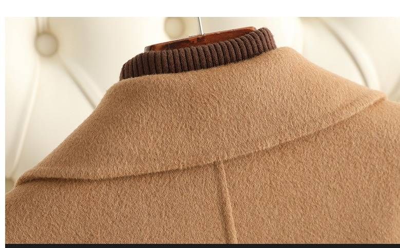 Elegant Double-Faced Wool Coat For Women – Slim Fit Long Trench Coat In Brick Red, Green, Black, Camel & Red_voghion.com